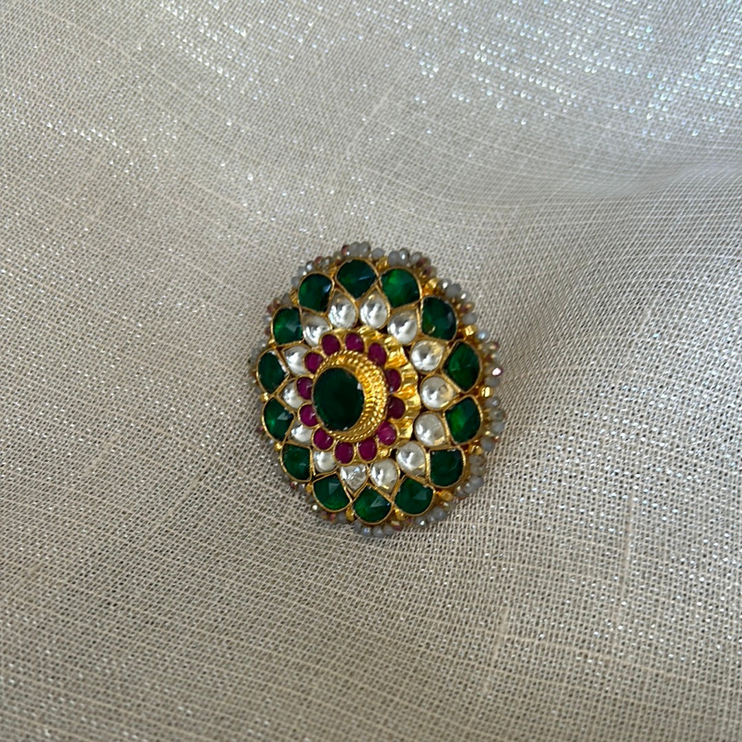 EMERALD KUNDAN STATEMENT RING