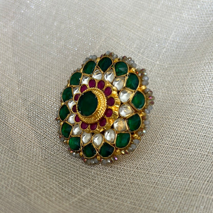 EMERALD KUNDAN STATEMENT RING