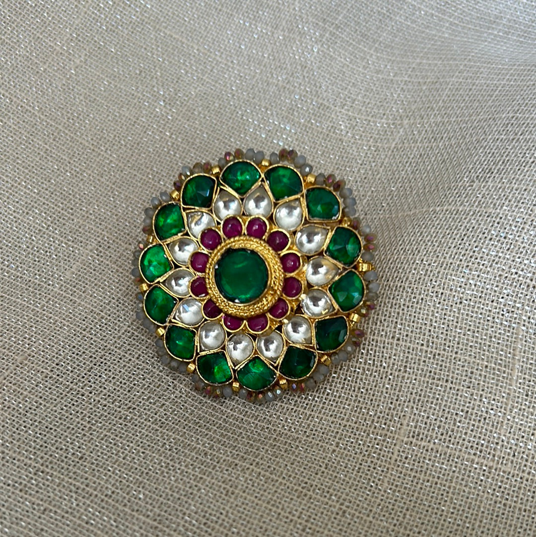 EMERALD KUNDAN STATEMENT RING