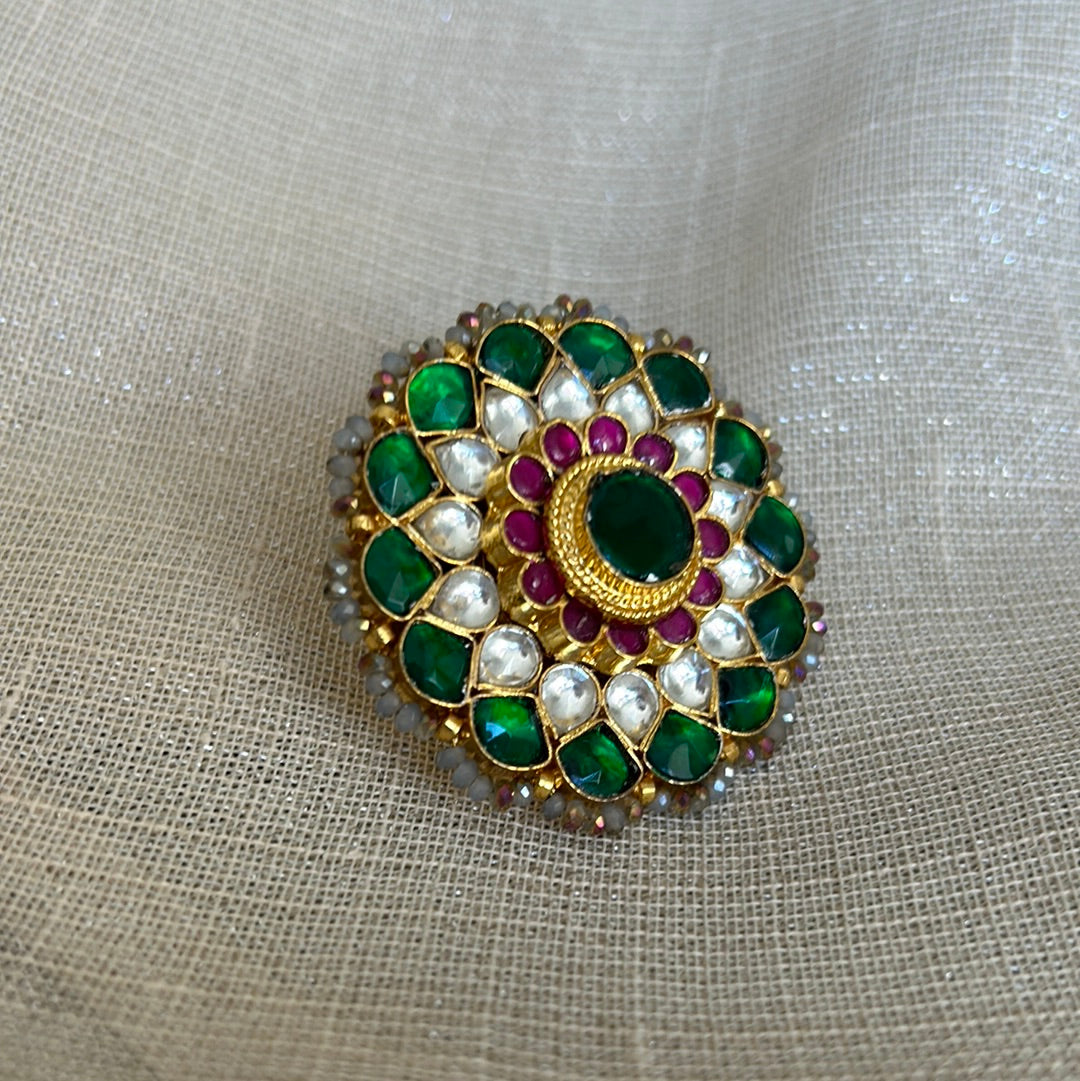 EMERALD KUNDAN STATEMENT RING