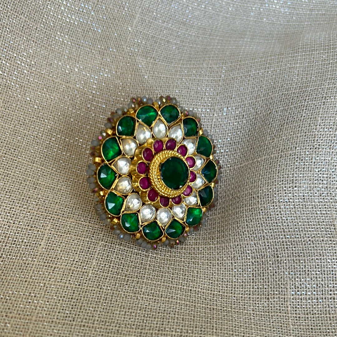 EMERALD KUNDAN STATEMENT RING