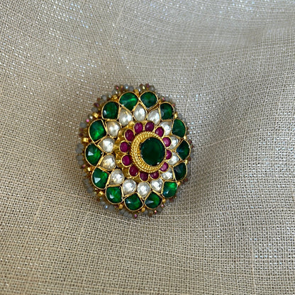 EMERALD KUNDAN STATEMENT RING