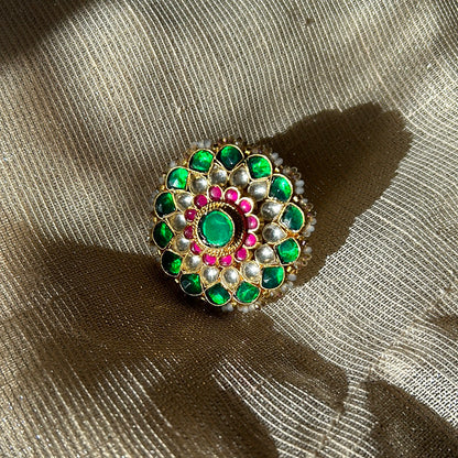 EMERALD KUNDAN STATEMENT RING