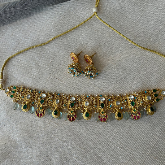 GOLD RUBY/MINT CHOKER SET