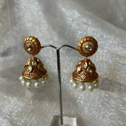 RED MEENA SMALL JHUMKIS