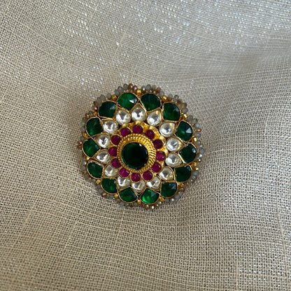 EMERALD KUNDAN STATEMENT RING